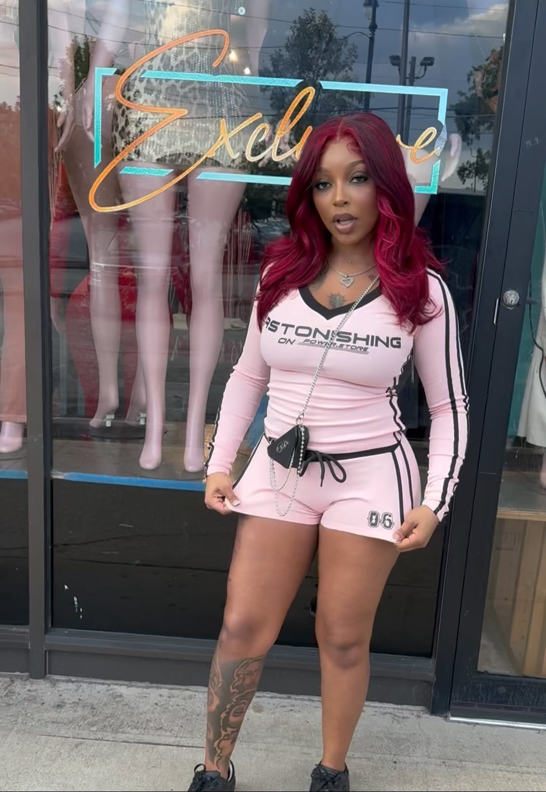 Autumn And Winter Slim Sexy Printed Long-Sleeved V-Neck Top Drawstring Shorts Set