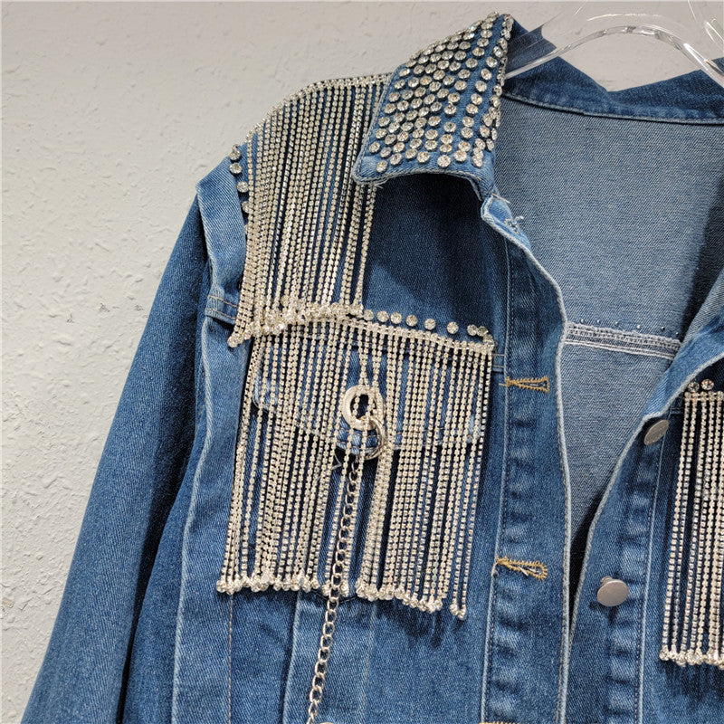 Diamond Tassel Denim Jacket Women's Trendy Spring Loose Long-Sleeved Tops 5