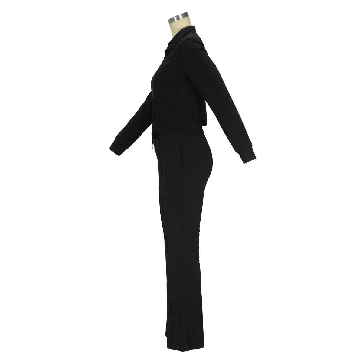 Women Long Sleeve Zip Top and Bell Bottom Pants Casual Two-Piece Set 6