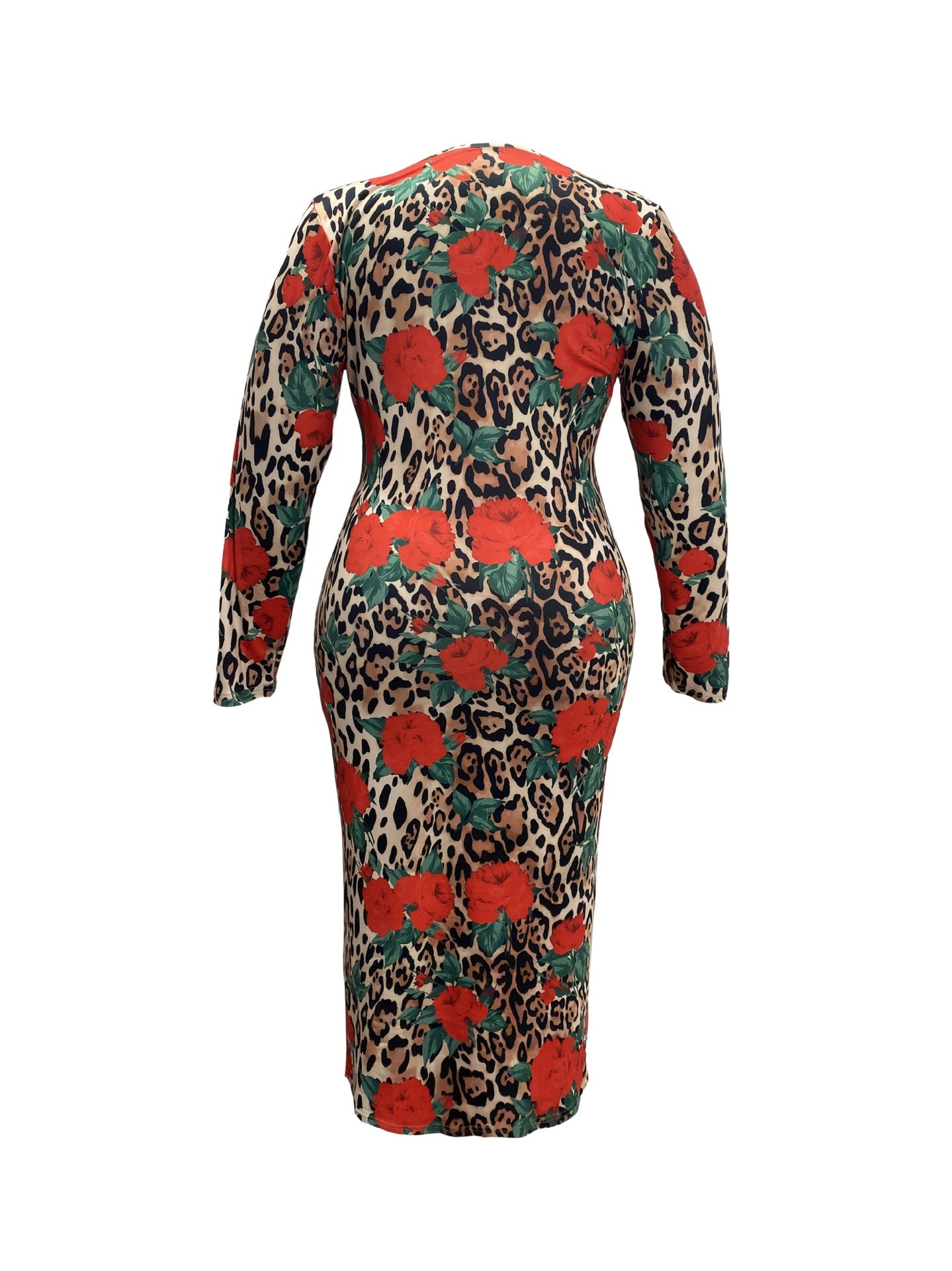 Women Printed V-Neck Long Sleeve Sexy Bodycon Dress 11