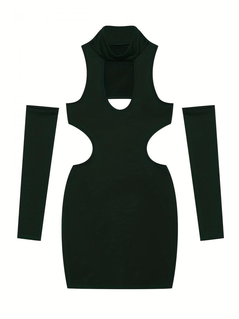 Women Solid Sexy Hollow Halter Neck Bodycon Dress 26