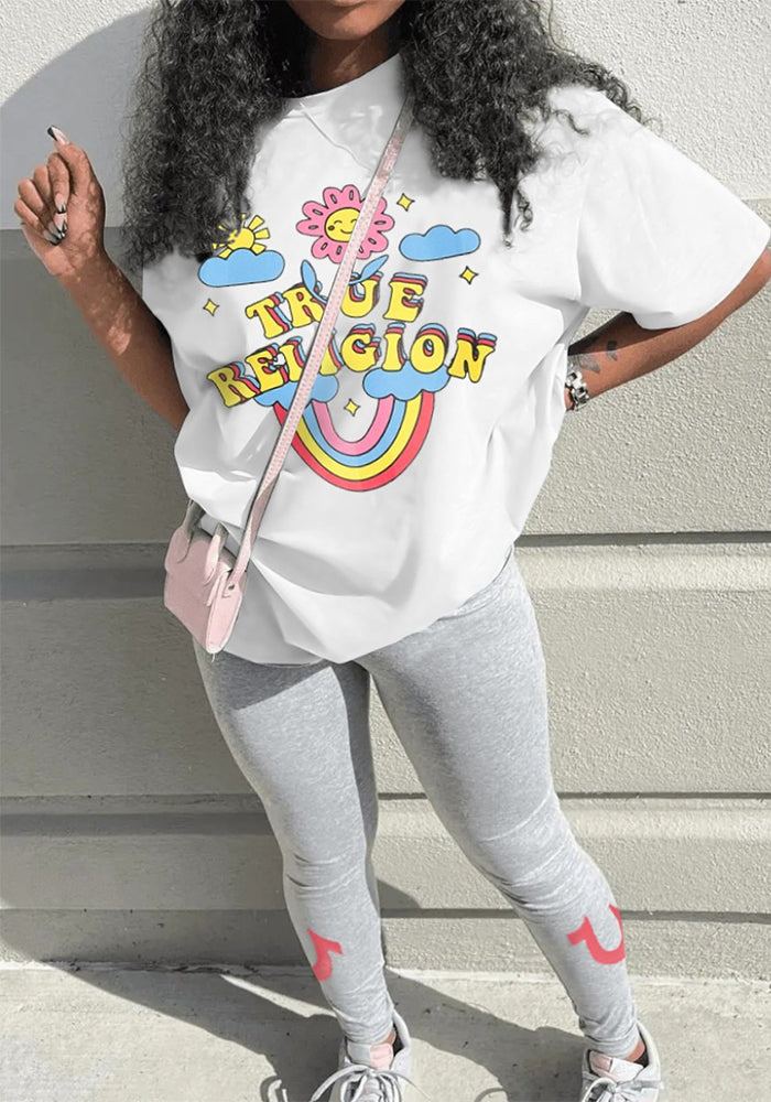 Women Printed Casual Two Piece Set Short-sleeved suit