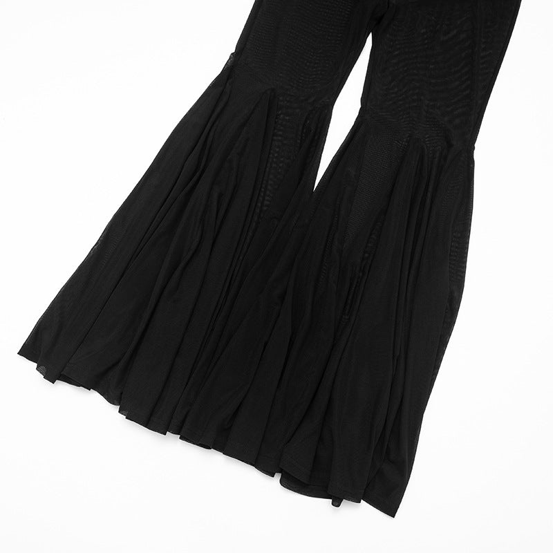Women Fall Sexy See-Through Mesh Bell Bottom Pant 10