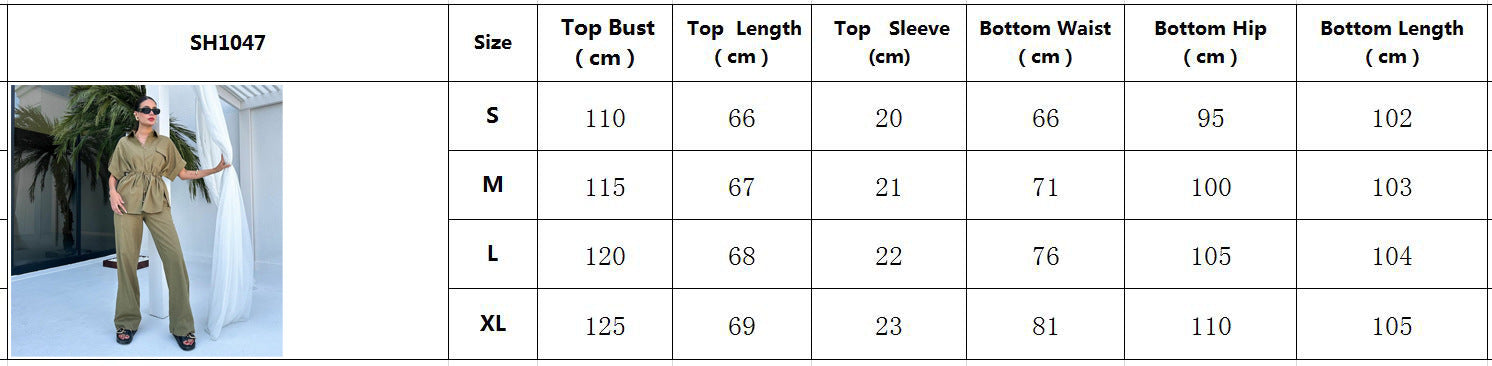 Women's Cargo Style Drawstring Pocket Shirt Pants Two-Piece Set 9