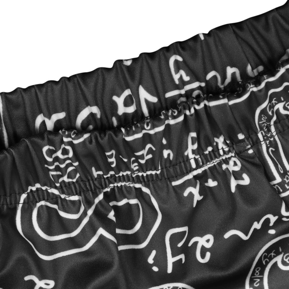 Women's Print Tight Fitting Long Sleeve Two-Piece Midi Shorts Set 22