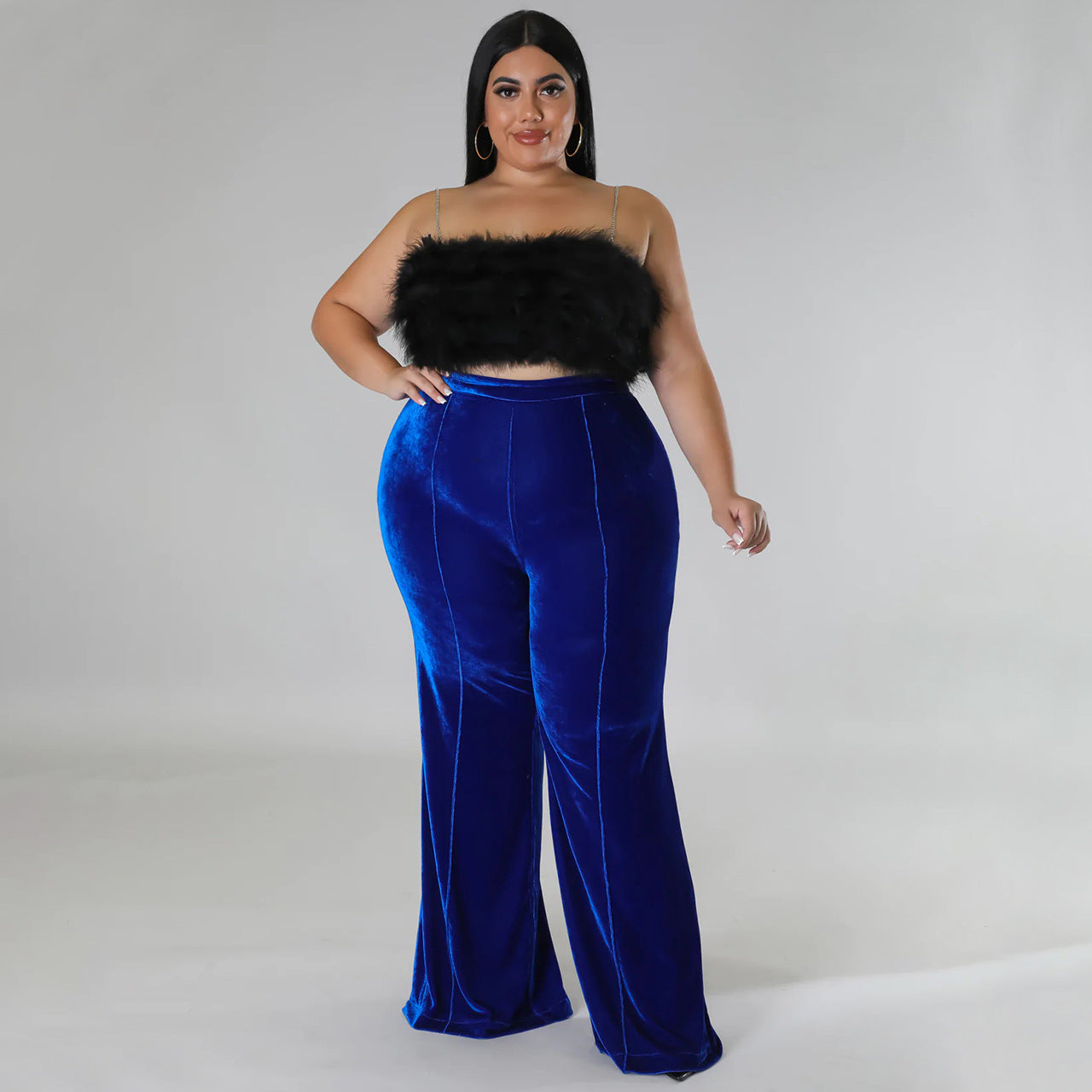 Plus Size Women Winter High Waist Velvet Bootcut Pants