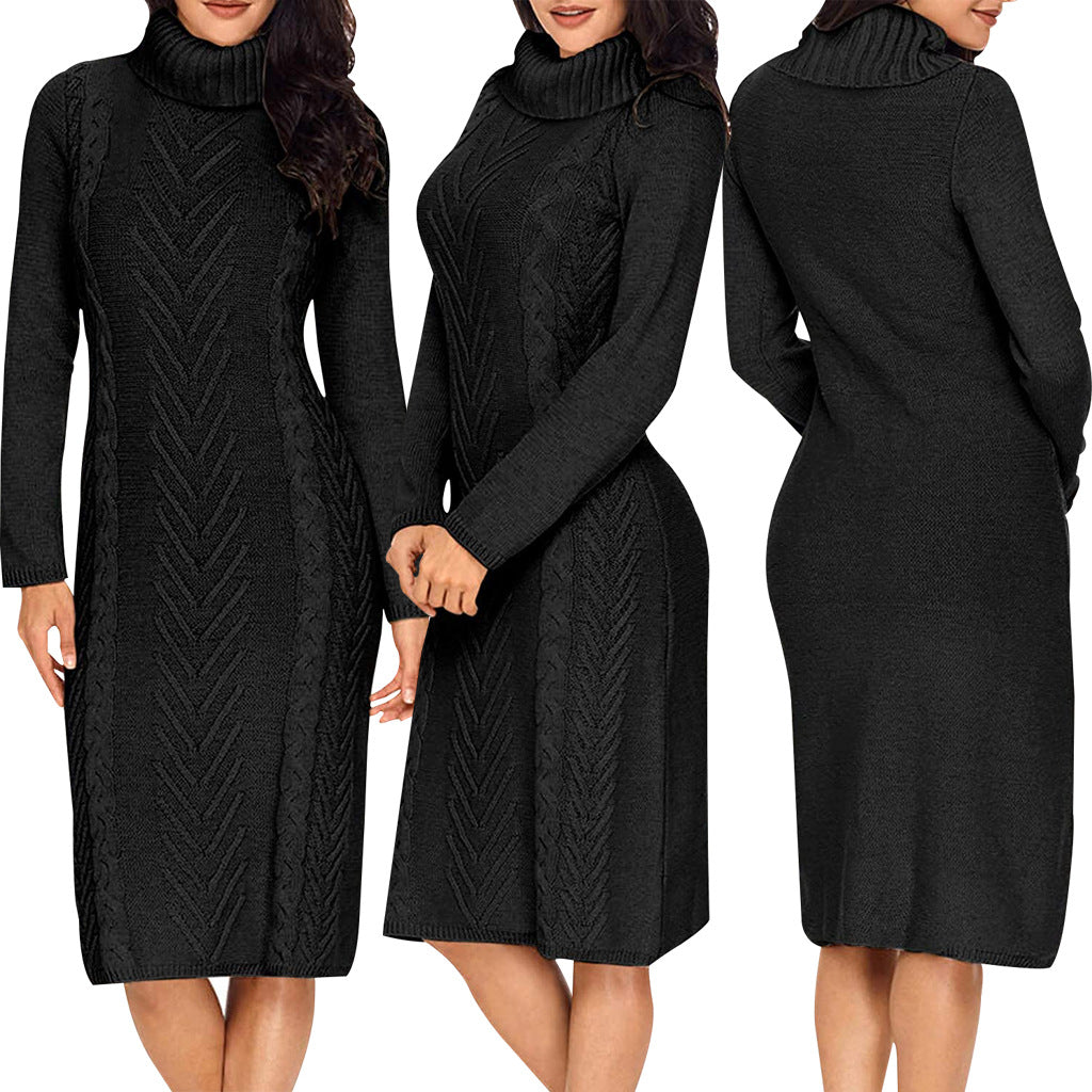 Women Sexy Solid Round Neck Sweater Dress 5
