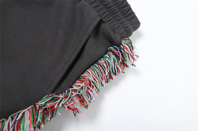 Women Round Neck Embroidered Short Sleeve T-Shirt And Tassel Pant Two Piece Set 14