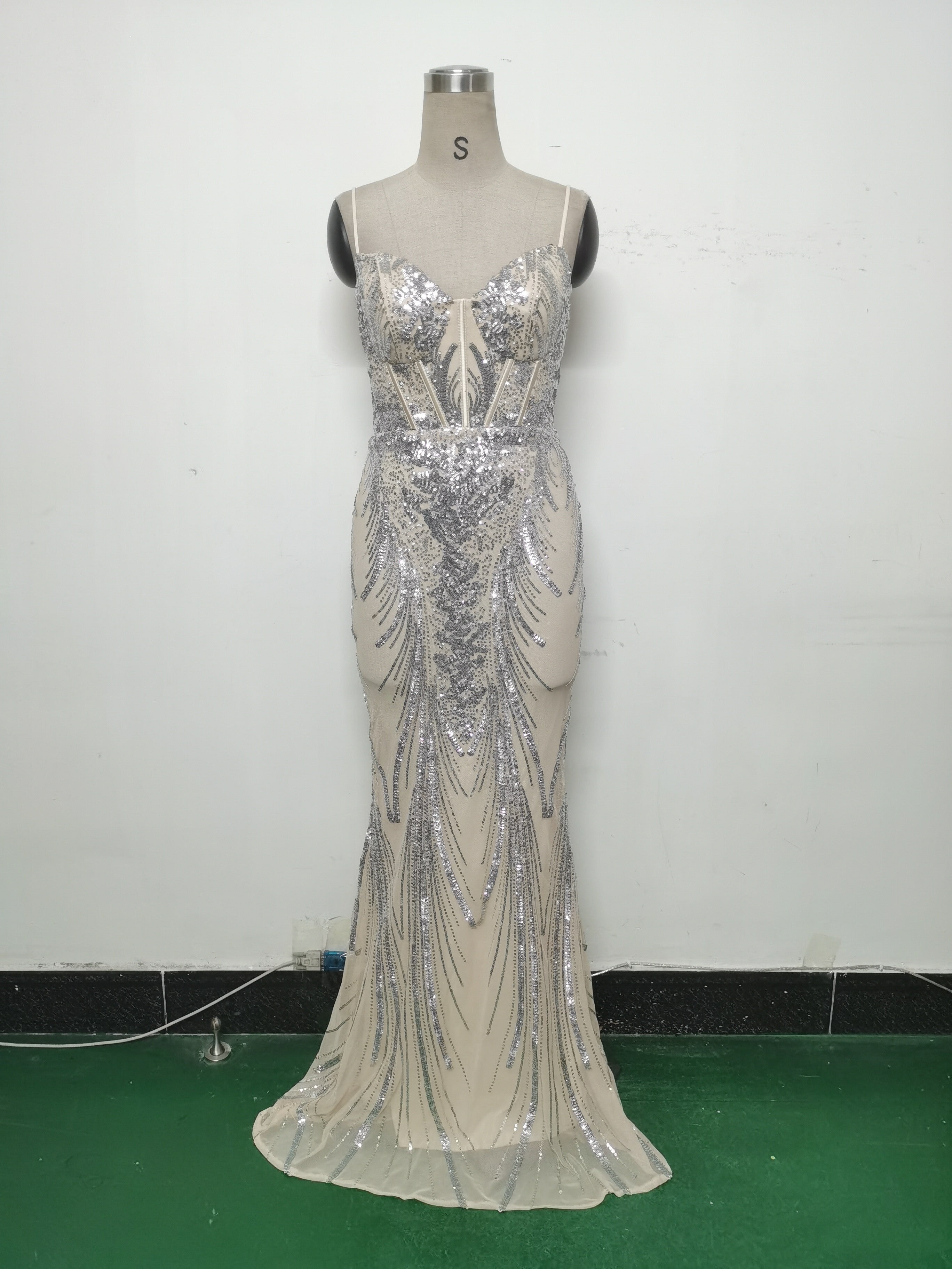 Women Fishbone Sequin Positioning Flower Evening Dress 24