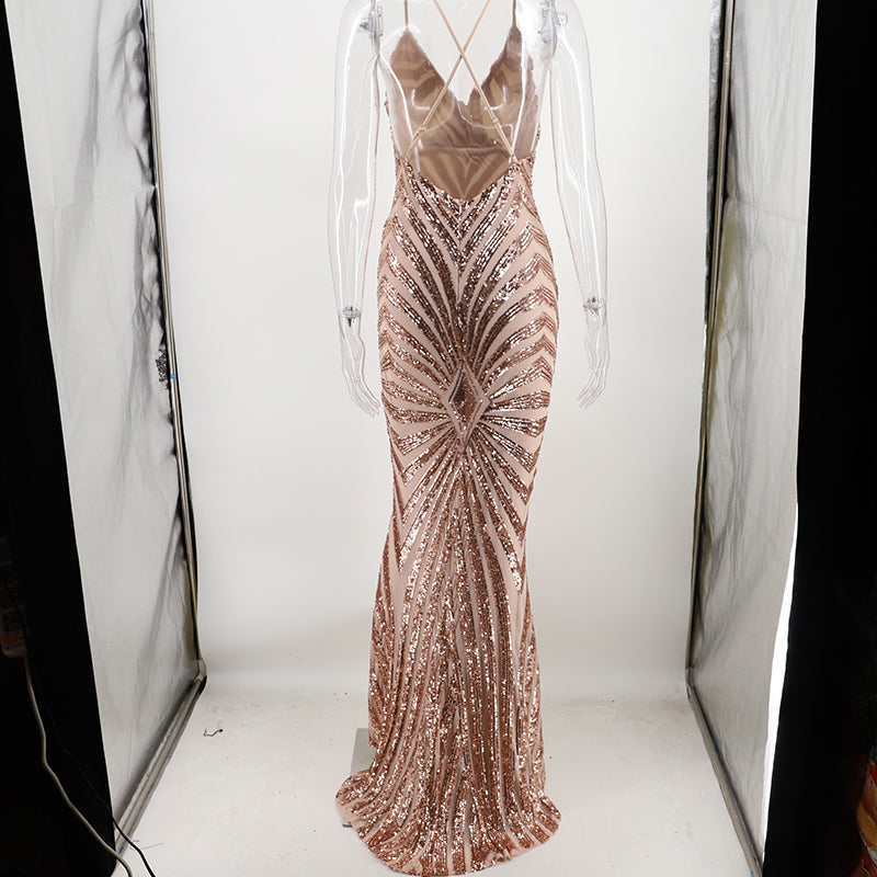 Summer Pink Sequins Straps Long Mermaid Evening Dress 9