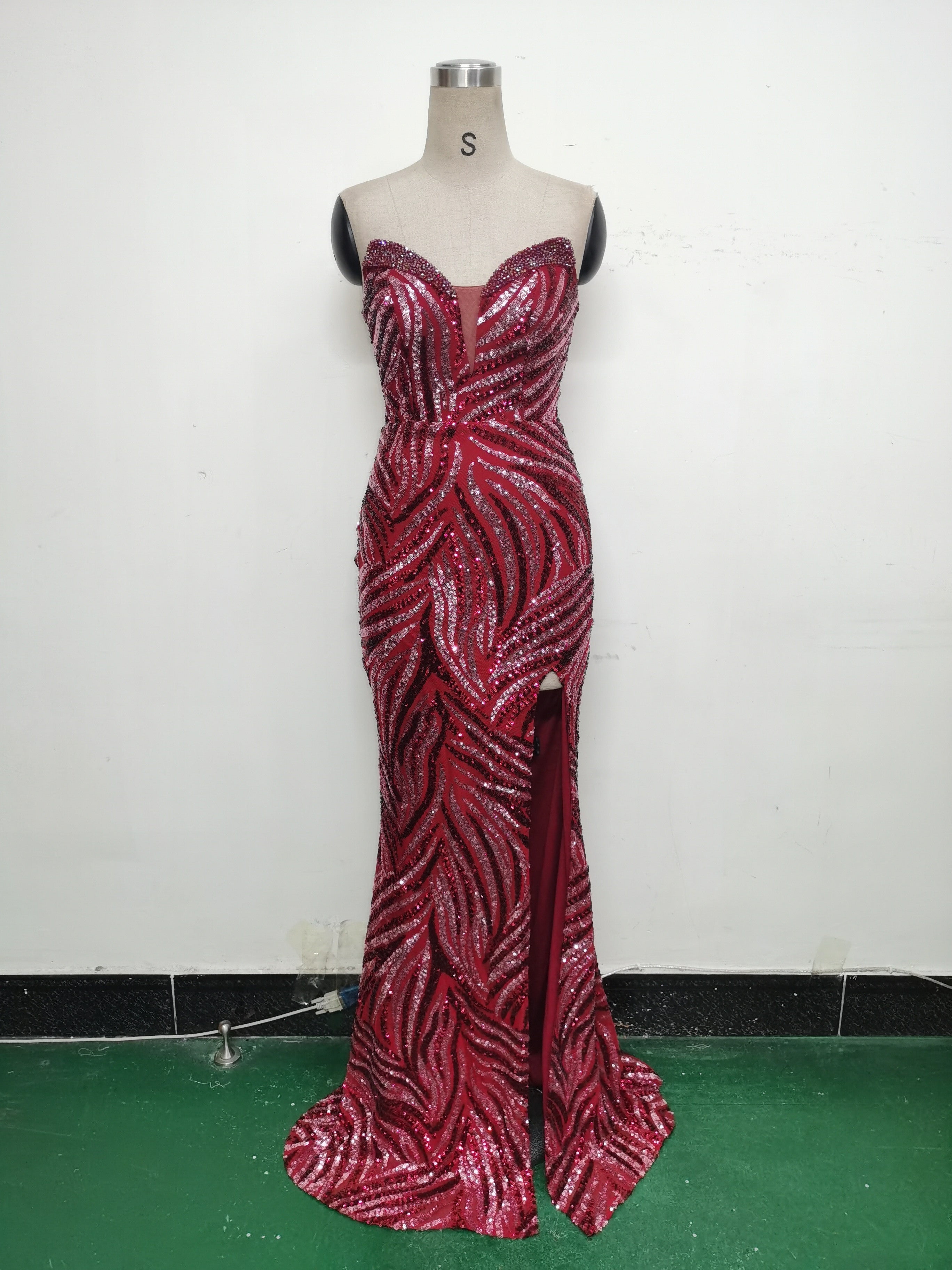 Women Beaded Sequined Wrap Dinner Party Evening Dress 33