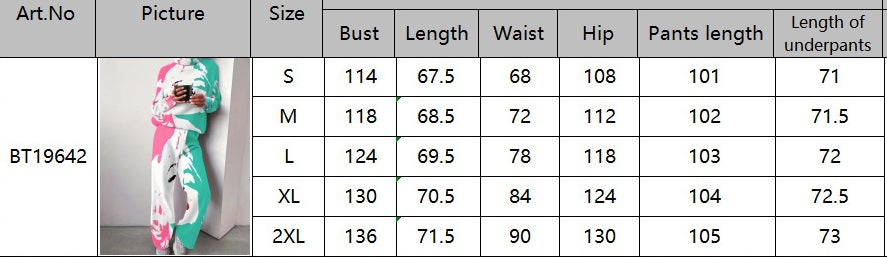 Autumn And Winter Women's Fashion Printed Casual Turtleneck Top Loose Trousers Two-Piece Set 8