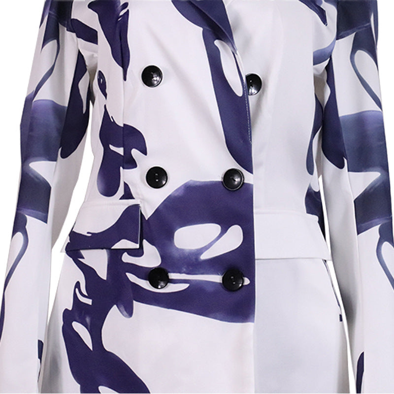 Women Fall/Winter Printed Blazer and Shorts Two-Piece Set 9