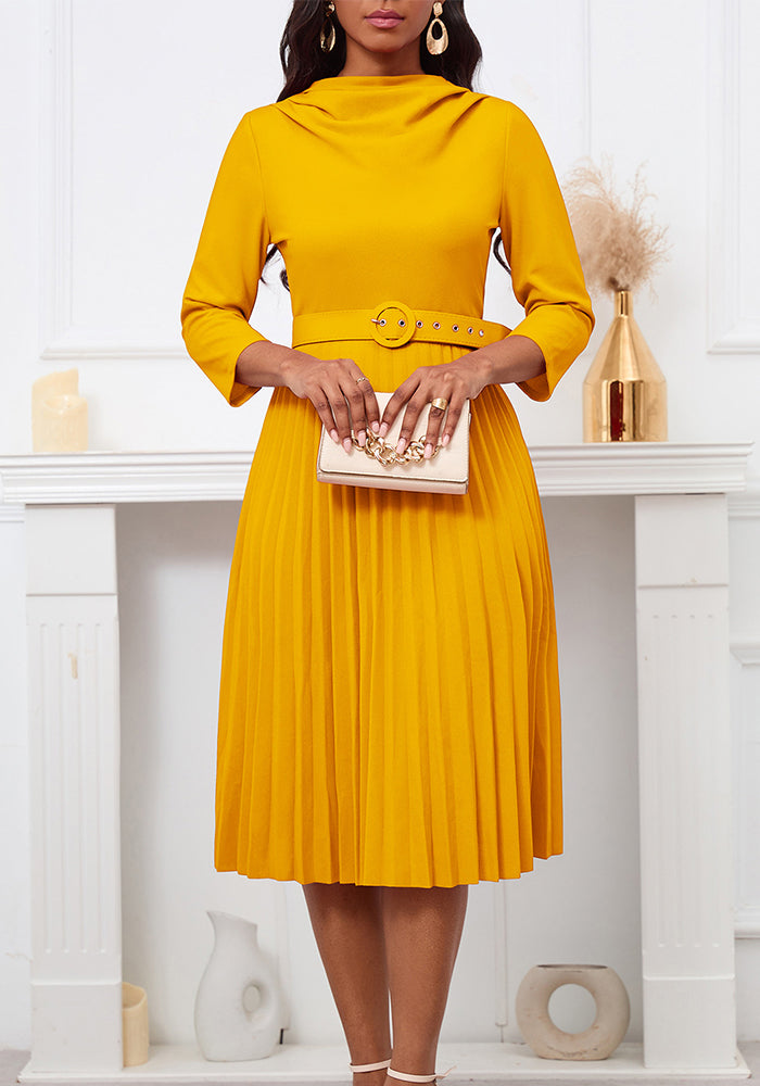 Women's Fashion Chic Elegant Pleated Elegant Solid Color Plus Size Dress
