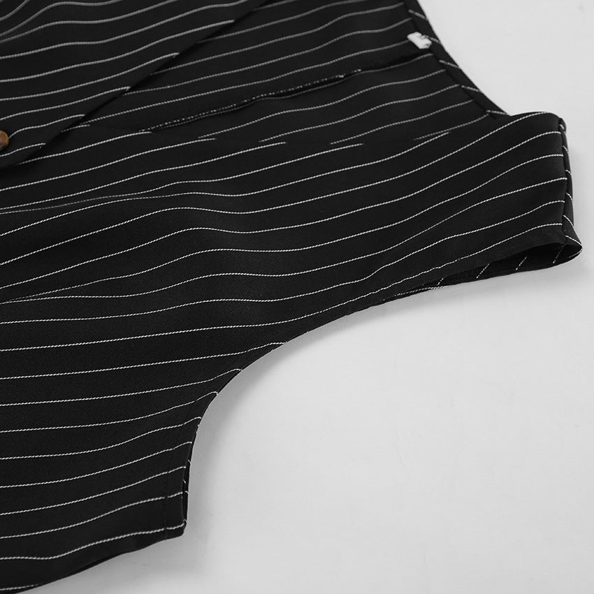 Summer Black And White Striped Chic Career Sleeveless Vest Pants Fashion Two-Piece Set 18