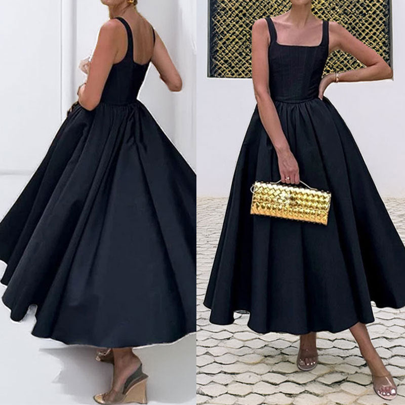 Women autumn sexy solid shoulder strap maxi dress 5