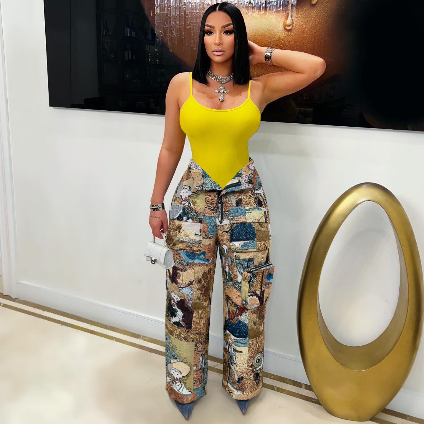 Casual Women's Fashion Trend Jacquard Multi-Pocket Cargo Pants 3