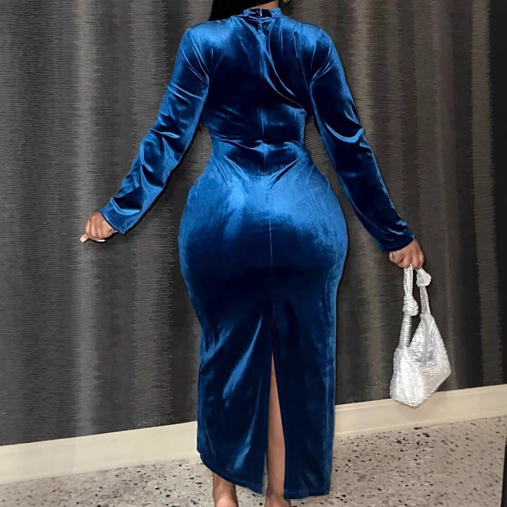 Women's elegant Trendy fashionable slit long sleeves Plus Size dress 3