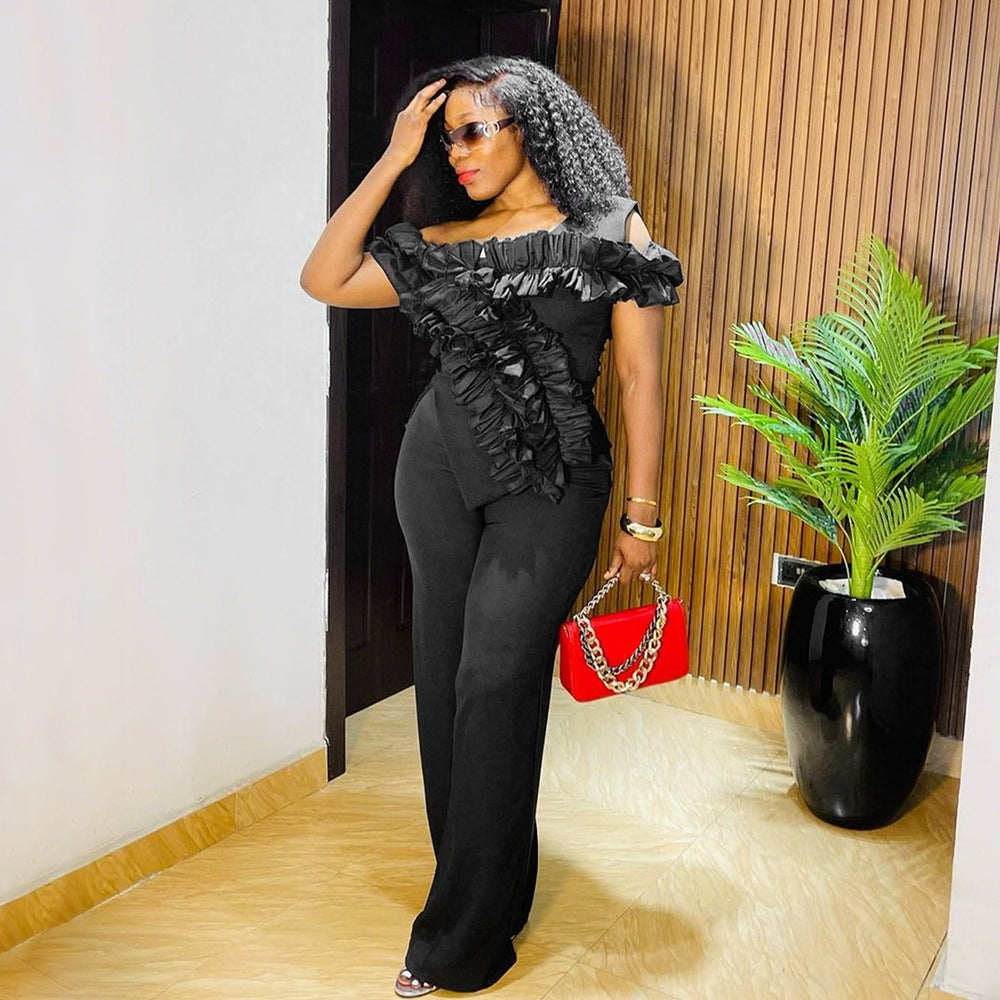 Women Off Shoulder Irregular Lotus Leaf Top 4