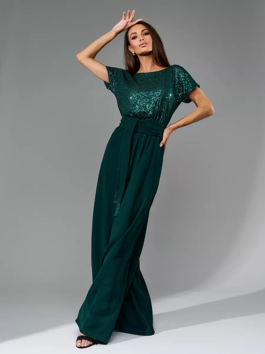 Spring One-Piece Sequin Fashion Short-Sleeved Casual Jumpsuit 6