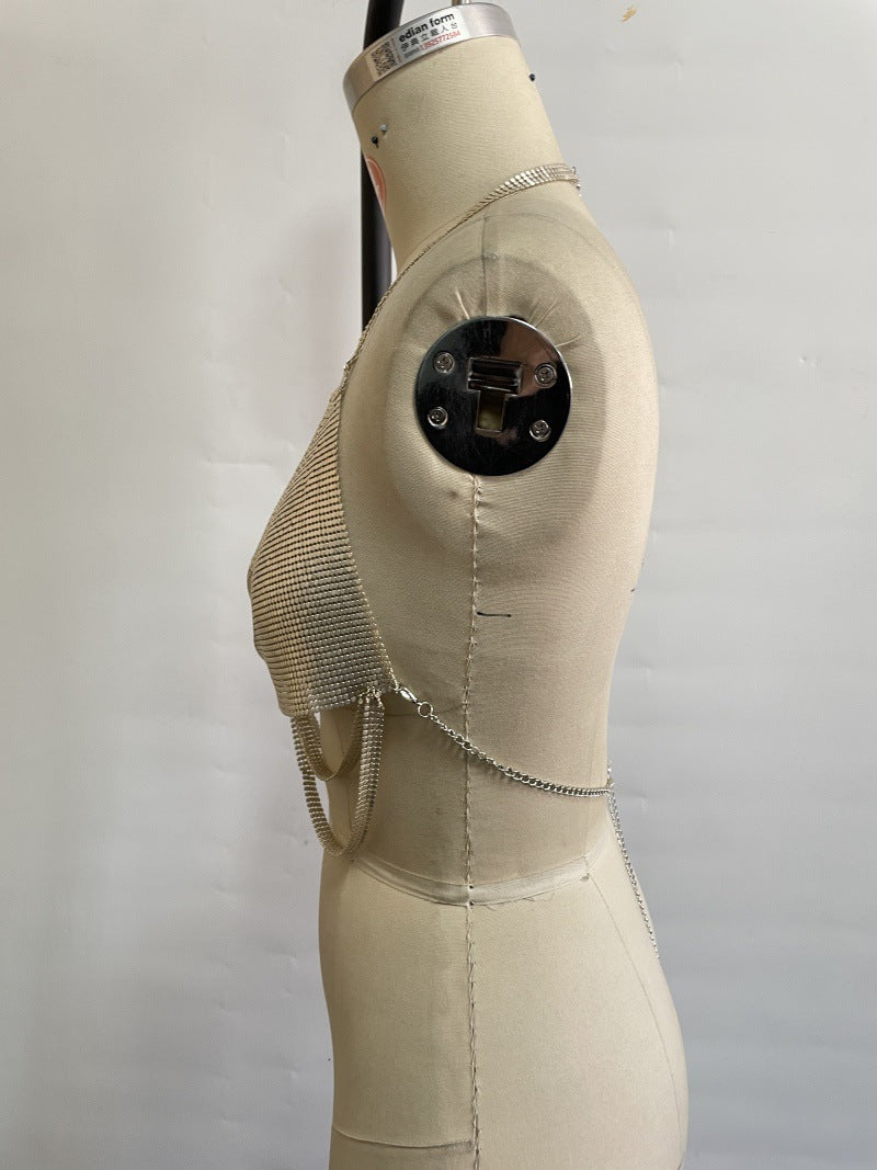 Women's Multi-Layer Chain Halter Neck Rhinestone Sequin Club Camisole 9