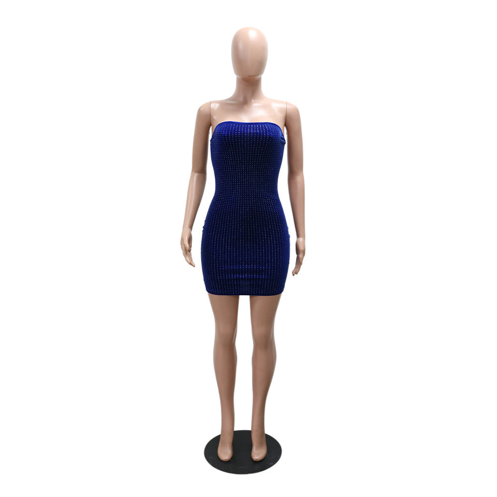 Women Fashion Sexy Strapless Beaded Slim Bodycon Dress 11