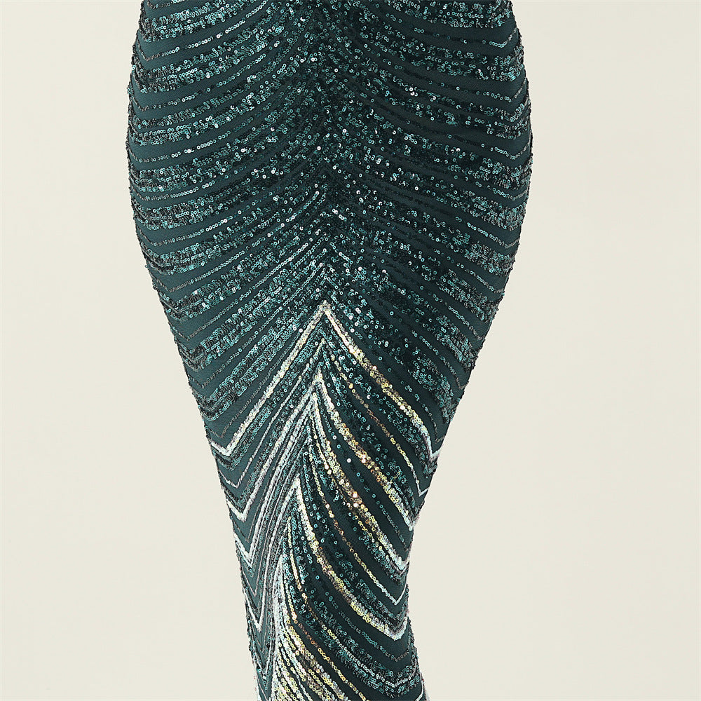 Plus Size Women V Neck Wave Gradient Beaded Beaded Formal Party Evening Dress 47