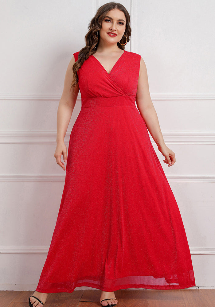 Plus Size Women's Summer Sleeveless V-Neck Gown Maxi Dress