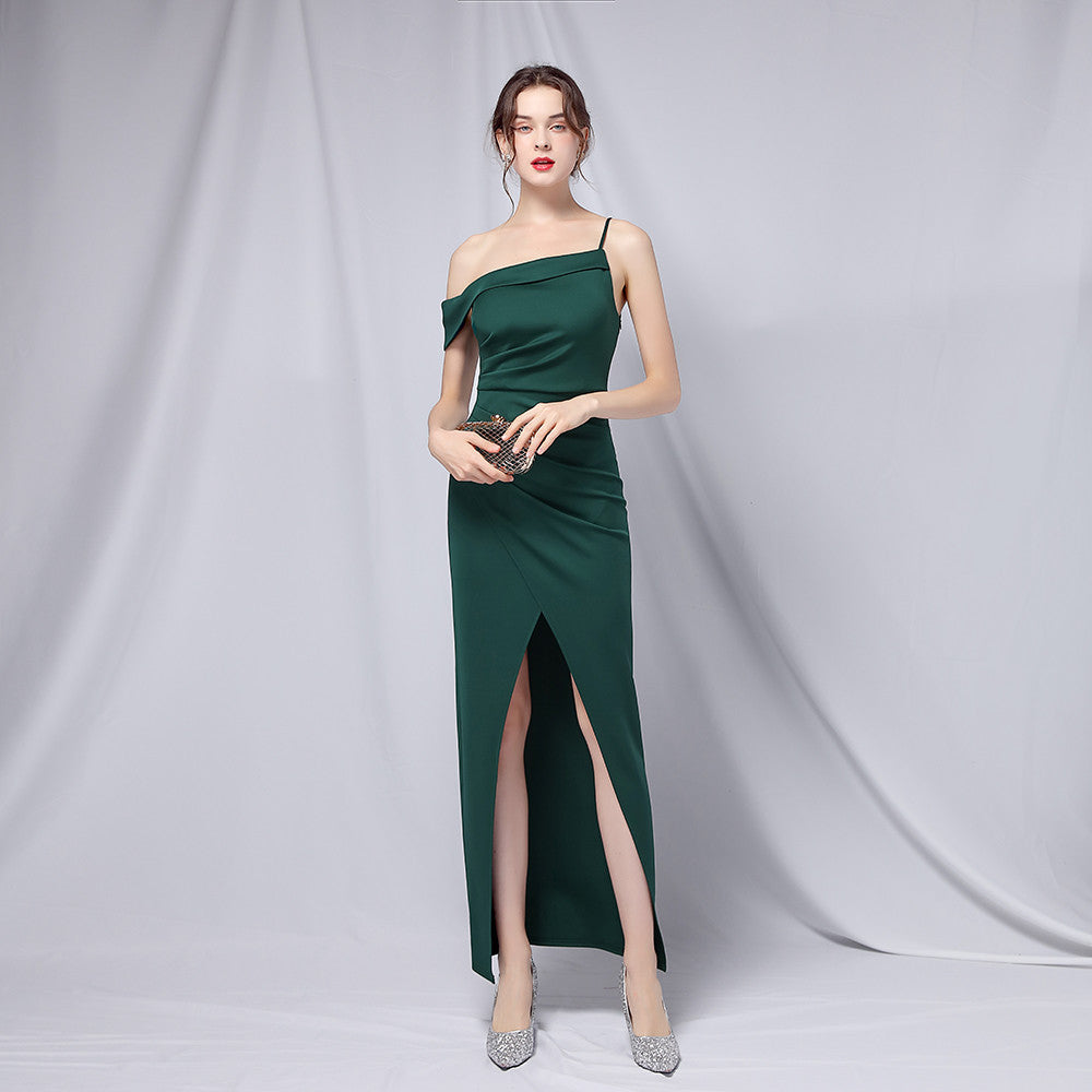 Summer Formal One-Shoulder Strap Irregular Long Evening Dress 9