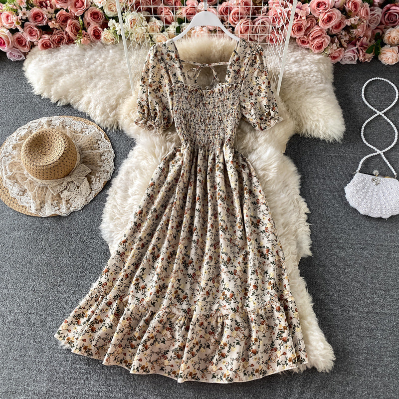 Women Floral Square Neck Pleated Maxi Dress 5