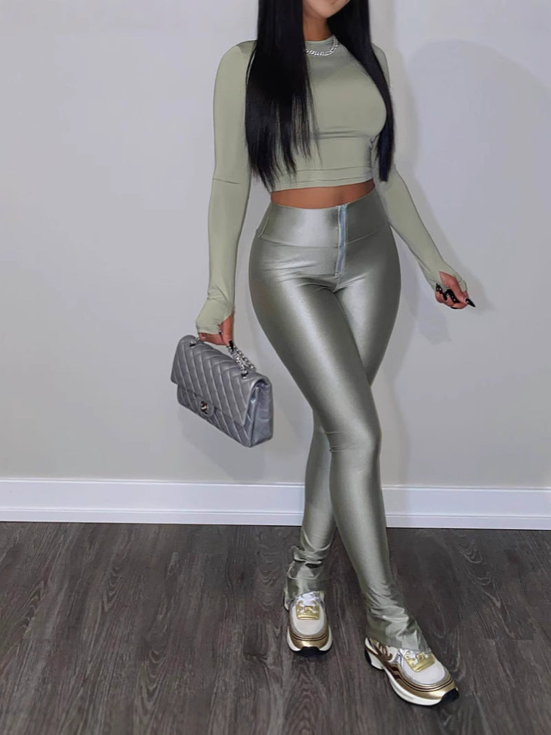 Women Summer Solid Stretchy Zipper Pants 7