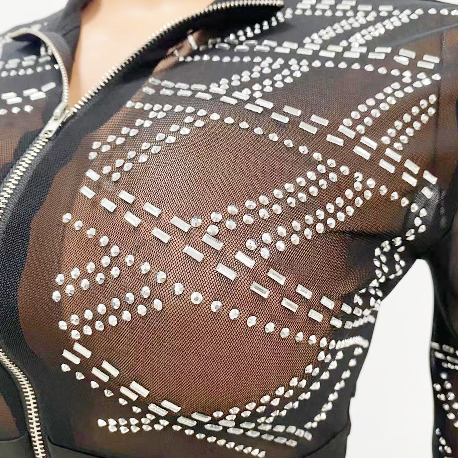 Summer Women's Sexy Beaded Mesh Nightclub Long Sleeve Two-Piece Pants Set For Women 17