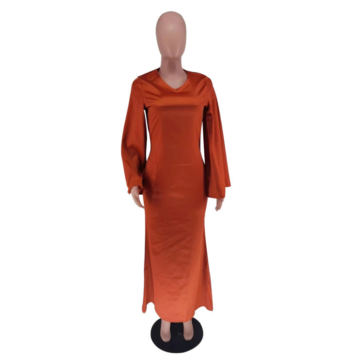 Women's Fashion Elegant Solid Color Satin Long Dress 16