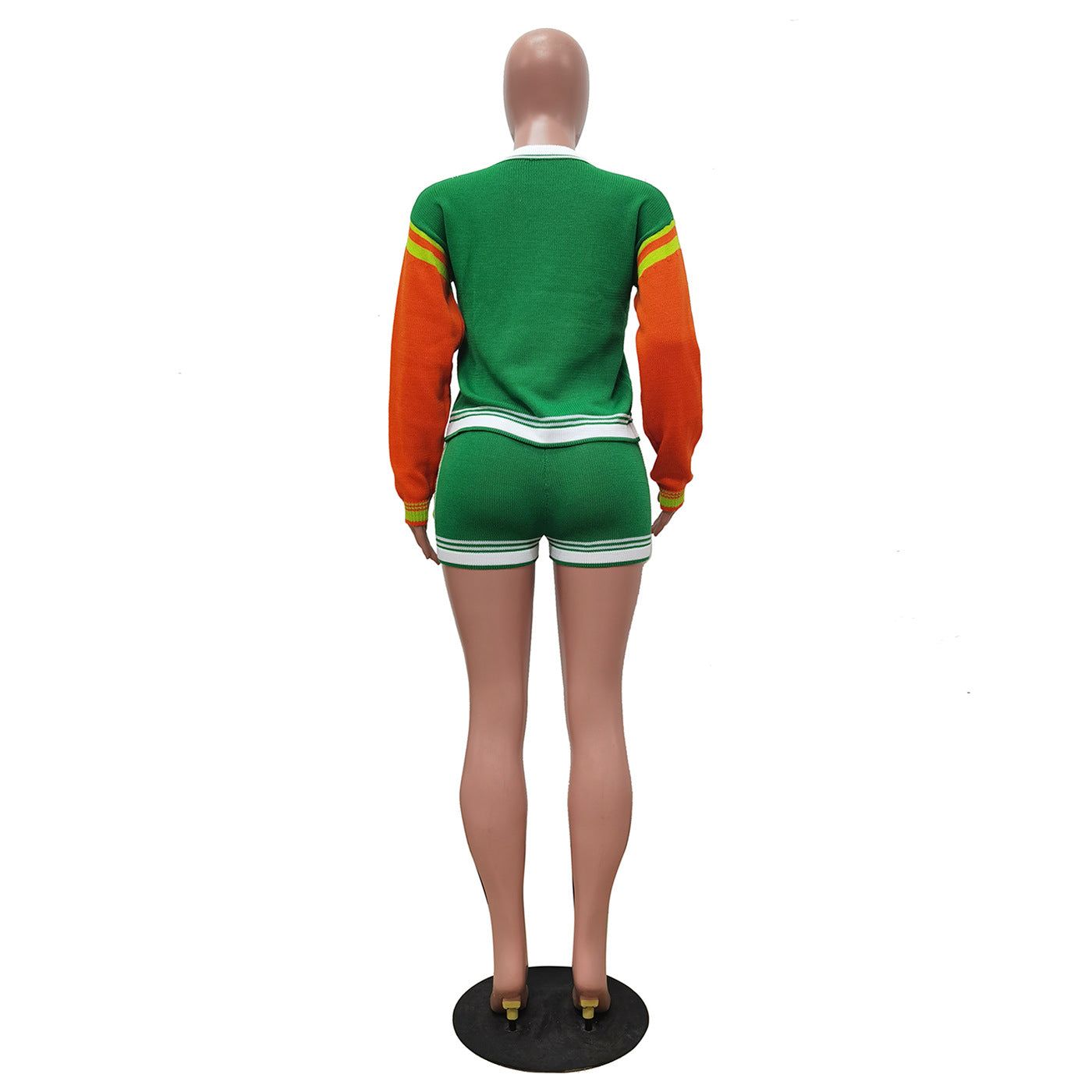 Women's Sporty Casual Color-Block Long Sleeve Two Piece Shorts Set 10