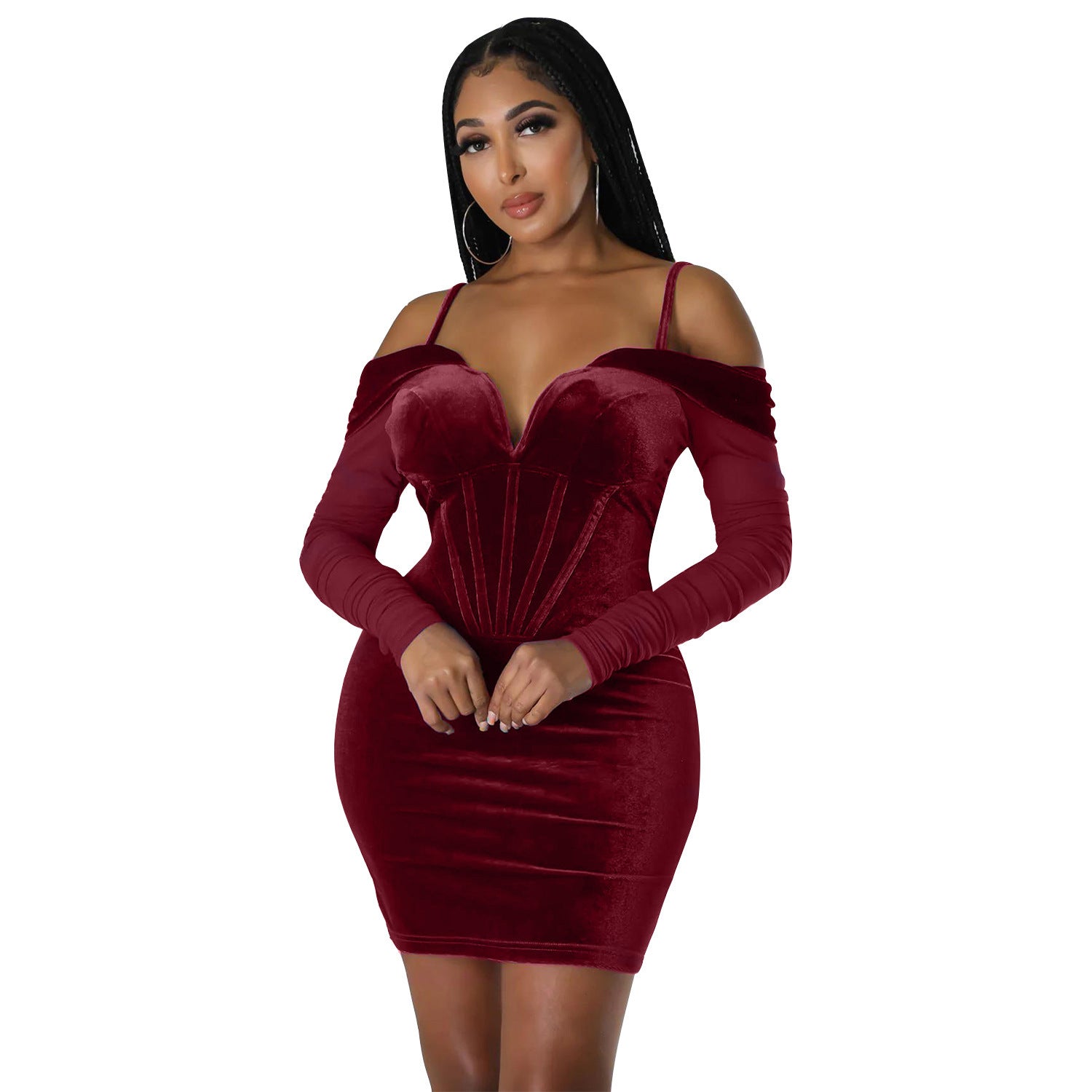 fashion sexy Tight Fitting Mesh long-sleeved dress for women 9