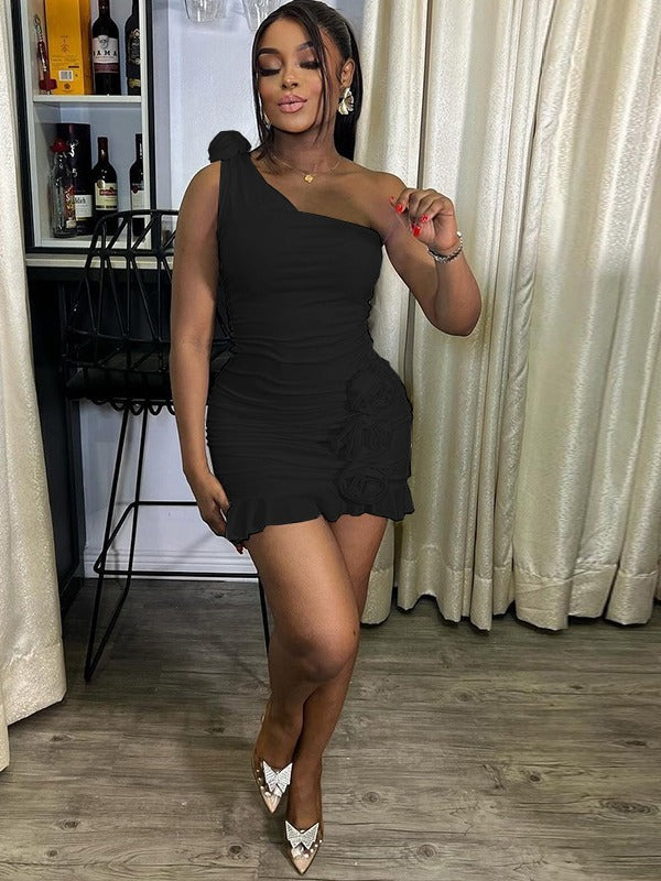 Women's Solid Color Sexy Slash Shoulder Sleeveless Low Back Bodycon Casual Trendy Dress 5