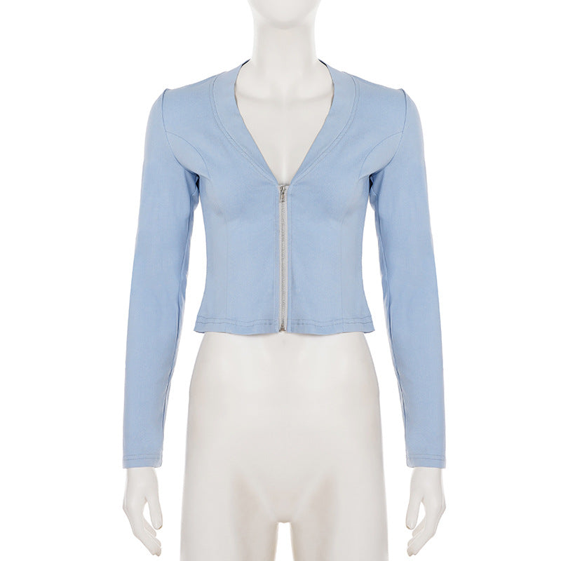 Women Casual Knitting V-Neck Long-Sleeved Zippered Hoodies and Sweatpants Two-Piece Set 10