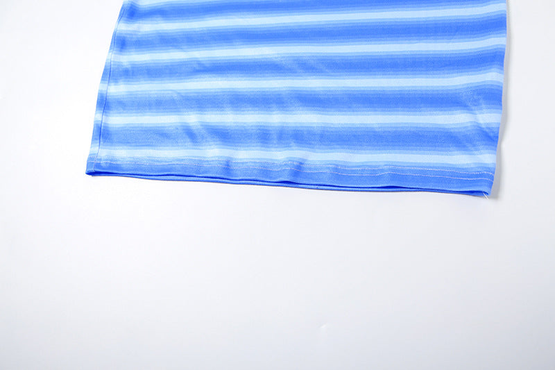 Women Summer Sexy Striped Tank Top and Skirt Two-piece Set 16