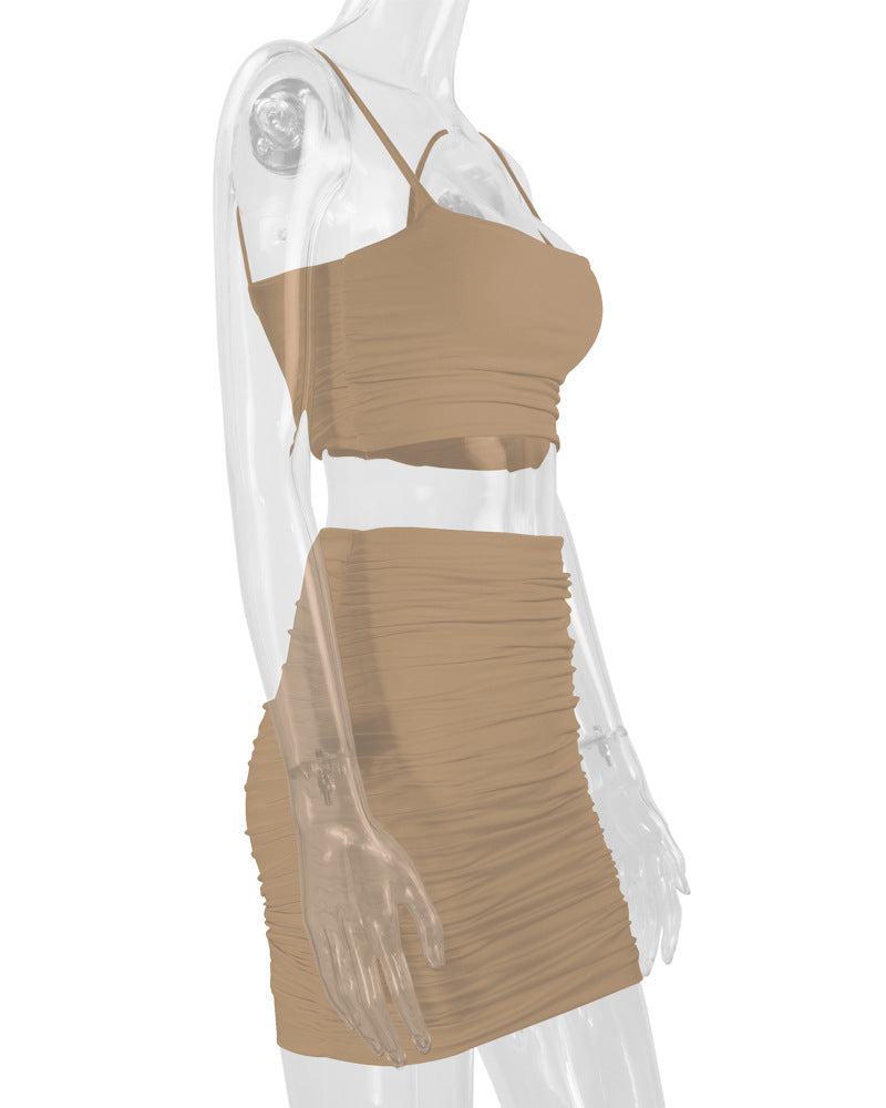 Sexy Camisole Ruched Bodycon Skirt Two-Piece Set For Women 44