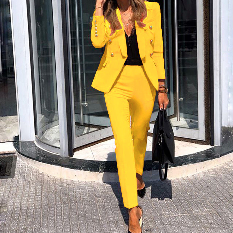 Fall Winter Women'S Fashion Long Sleeve Suit Two Piece Trousers Blazer Set 6