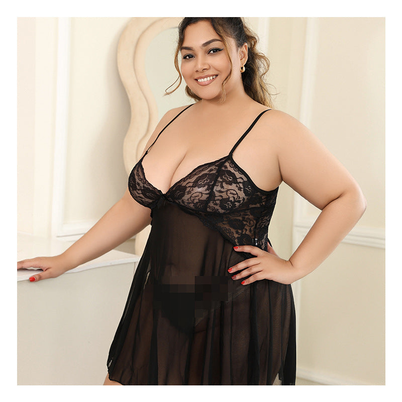 Plus Size Women Pajamas Suspender Skirt sexy lingerie 6