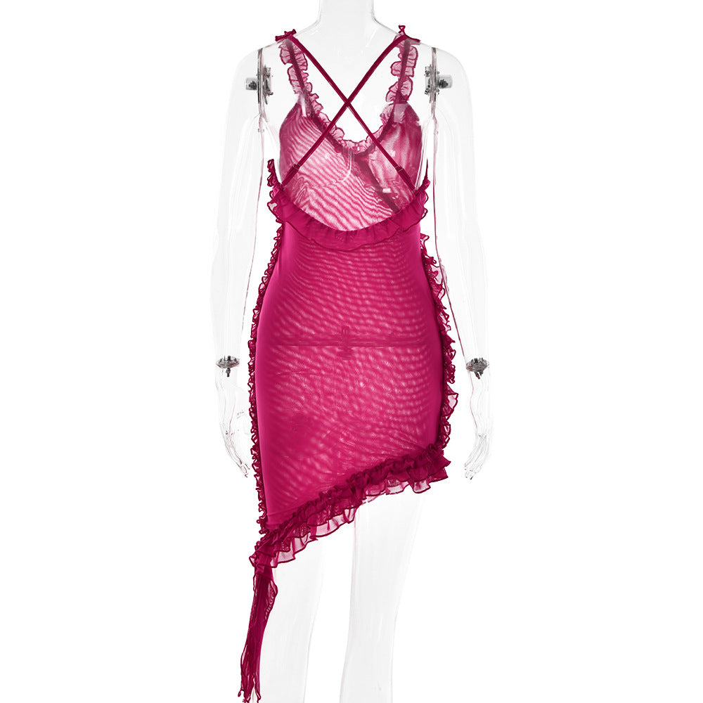 Summer V-neck Sexy Backless Ruffle Strap Dress 8