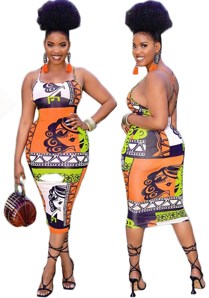 Women summer suspenders character print dress