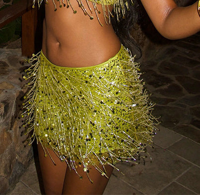 Fringed sequined Spring Holidays fringed Strap top Bodycon skirt set 10