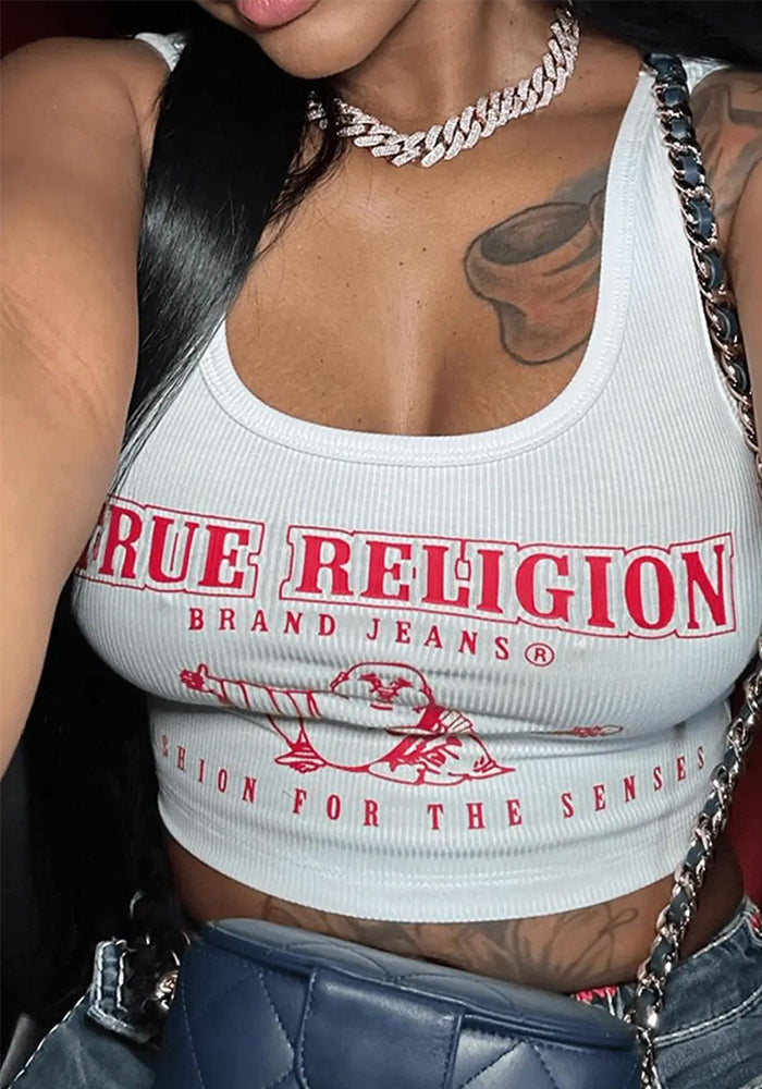 Women Letter Print Ribbed Top