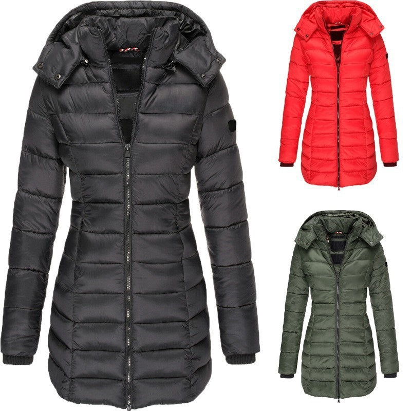 Slim Hooded Zipper Cotton Padded Down Jacket For Women 10