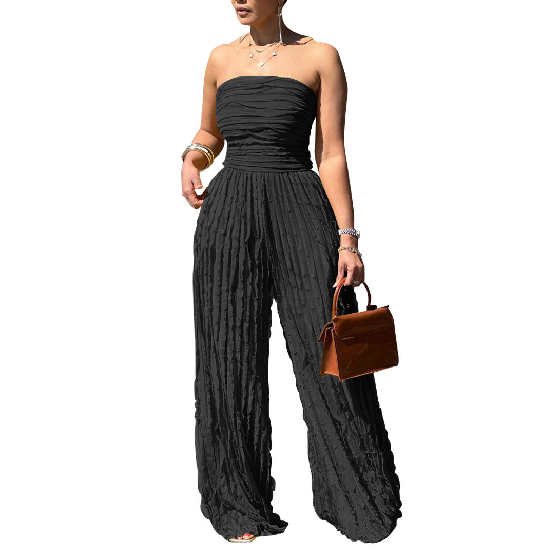 Women Casual Holidays Sexy Strapless Sleeveless Wide-leg Jumpsuit 11
