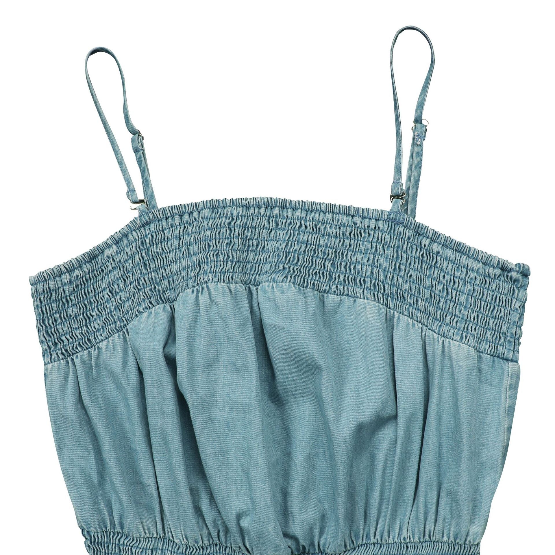 Women Denim Solid Strapless Sleeveless Wide-Leg Jumpsuit 7