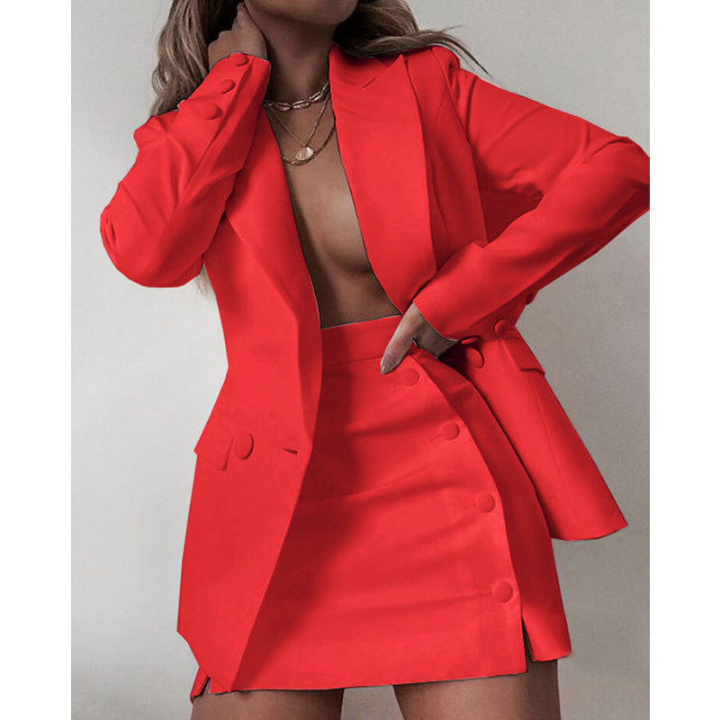 Women autumn blazer + short skirt two-piece set 3