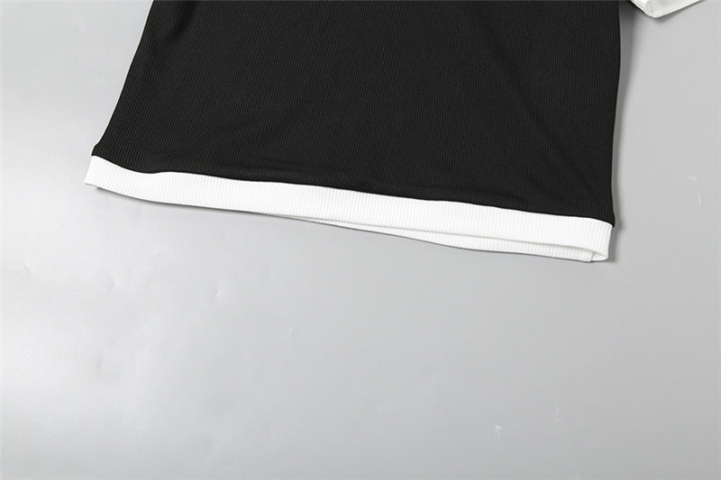 Summer Women's Short-Sleeve Turndown Collar Top with Bodycon Shorts Set 22